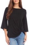 Karen Kane Womens Flare Sleeve Twist Front Pullover Top In Black