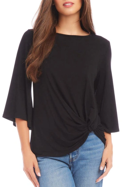 Karen Kane Womens Flare Sleeve Twist Front Pullover Top In Black