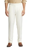 RALPH LAUREN PURPLE LABEL GREGORY FLAT FRONT SILK & LINEN CANVAS TROUSERS