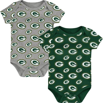 Outerstuff Babies' Newborn And Infant Boys And Girls Hunter Green, Gray Milwaukee Bucks Two-pack Double Up Bodysuit Set In Hunter Green,gray