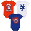 OUTERSTUFF NEWBORN & INFANT ORANGE/ROYAL/WHITE NEW YORK METS MINOR LEAGUE PLAYER THREE-PACK BODYSUIT SET