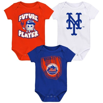 Outerstuff Babies' Newborn And Infant Boys And Girls Orange, Royal, White New York Mets Minor League Player Three-pack In Orange,royal,white