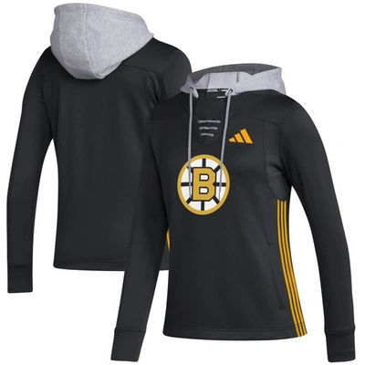 Adidas Originals Women's Adidas Black Boston Bruins Refresh Skate Lace Aeroready Pullover Hoodie