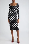 DOLCE & GABBANA POLKA DOT LONG SLEEVE CHARMEUSE SHEATH DRESS