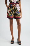 Dolce & Gabbana Floral-print Silk Pajama Shorts In Roseto Bordo Rosso
