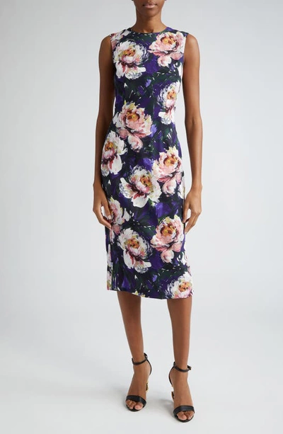 Dolce & Gabbana Floral Cady Midi Dress In Blue