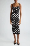 DOLCE & GABBANA POLKA DOT RUCHED SATIN SHEATH DRESS