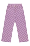 The New Kids' Jania Checker Stretch Organic Cotton Wide Leg Jeans In Light Purple