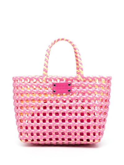 Msgm Woven Tote Bag In Pink & Purple
