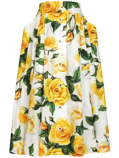 Dolce & Gabbana Rose-print Cotton Midi Skirt In Multicolour