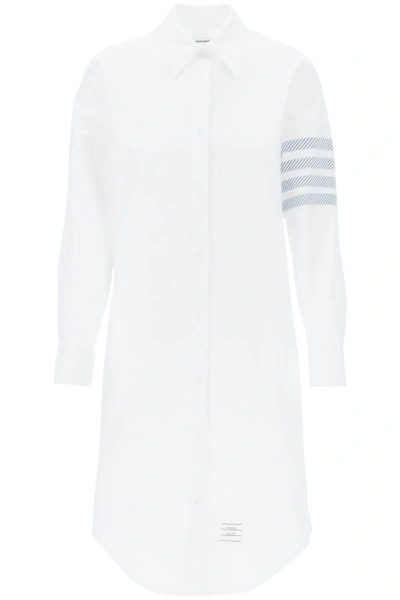 Thom Browne Striped Cotton Oxford Shirt Dress In White