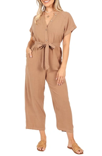 Petal And Pup Ayla Linen Jumpsuit In Mocha