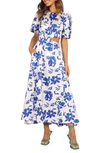 Petal And Pup Petal & Pup Aminah Puff Sleeve Maxi Dress In Blue Floral