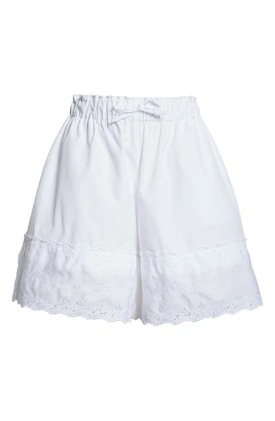 Simone Rocha Text-embroidered Drawstring-waist Cotton Shorts In White/white