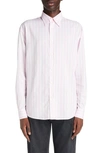 ACNE STUDIOS EMBROIDERED LOGO STRIPE BUTTON-UP SHIRT