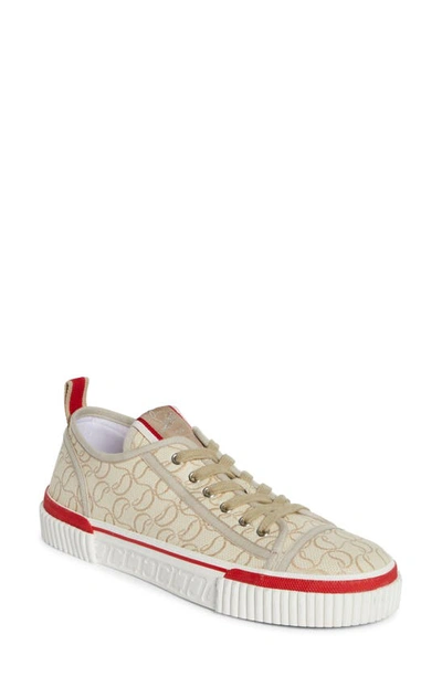 Christian Louboutin Low Top Sneakers With Red Monogram In Beige