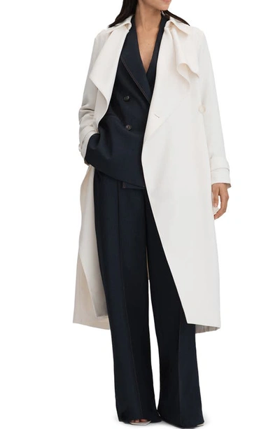 Reiss Etta - White Double Breasted Belted Trench Coat, Us 10