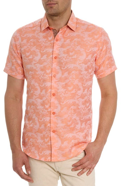 ROBERT GRAHAM POSEIDON SHORT SLEEVE LINEN & COTTON JACQUARD BUTTON-UP SHIRT