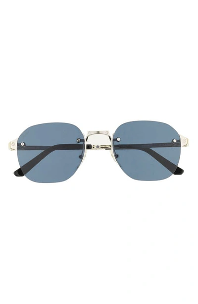 Cartier Men's Ct0459sm Rimless Metal Round Sunglasses In Silver/ Blue