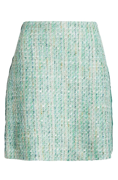 St John Grosgrain Side-stripe Metallic Slub And Tape Tweed Mini Skirt In Jade Multi