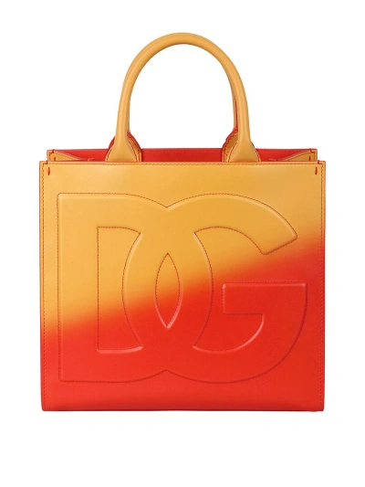 Dolce & Gabbana Daily Logo-embossed Tote Bag In Orange