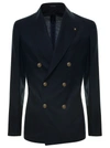 TAGLIATORE BLUE DOUBLE-BREASTED JACKET WITH GOLDEN BUTTONS MAN