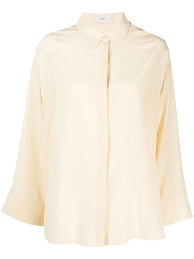 Closed Long Wide-sleeved Silk Shirt In White