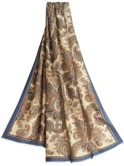 Etro Paisley Cashmere And Silk Scarf In White