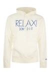 Mc2 Saint Barth Man White Hoodie With Relax Dont Do It Embroidery In White