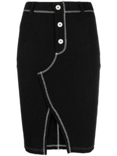 Moschino Jeans Black Vented Midi Skirt In J1555 Fantasy Black