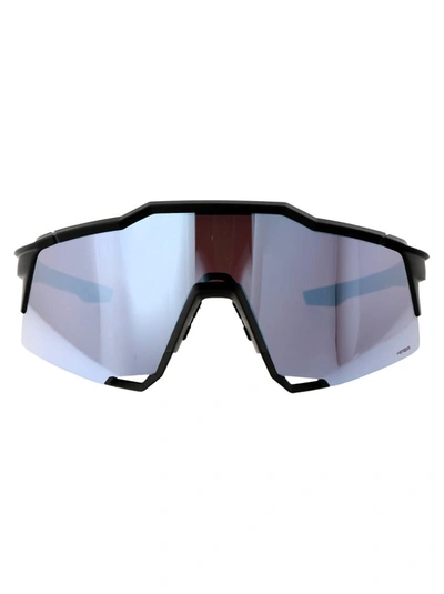 100% Sunglasses In Matte Black - Hiper Blue Multilayer Mirror Lens