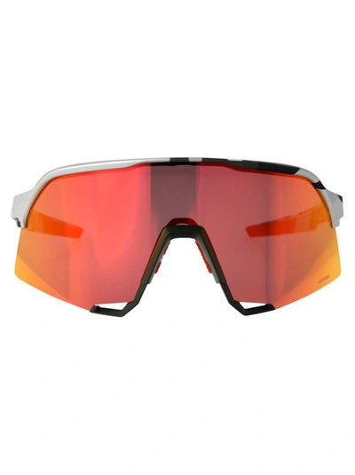 100% Sunglasses In Soft Tact Grey Camo - Hiper Red Multilayer Mirror Lens