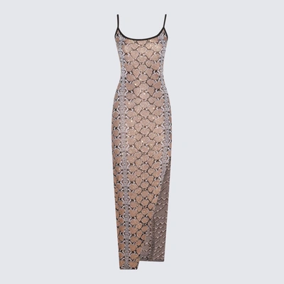 Balmain Women's Sequined Python Print Tank Gown In Black/camel