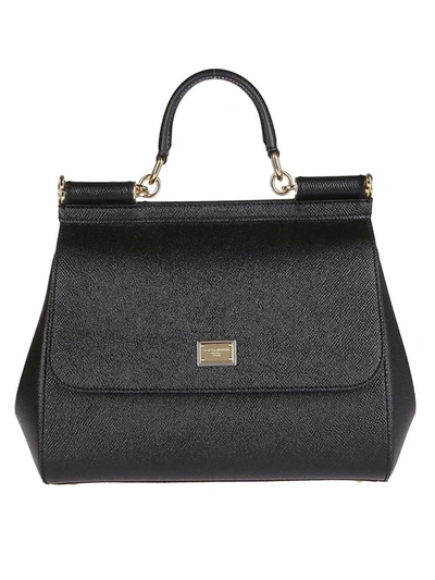 Dolce & Gabbana Black Leather Mediunm Sicily Handle Bag