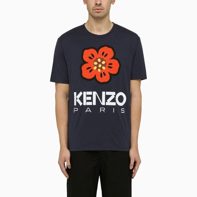 Kenzo Midnight Blue T-shirt With Logo In Multicolor