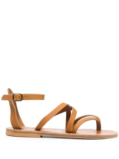 Kjacques Strappy Flat Leather Sandals In Brown