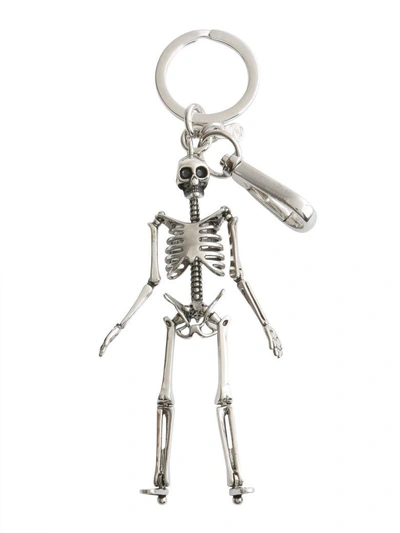 Alexander Mcqueen Skeleton Key Ring In Argento