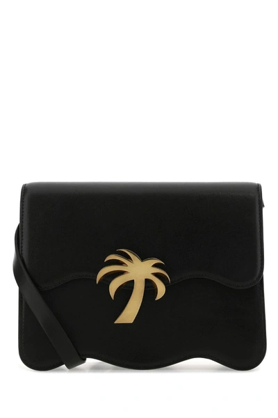 Palm Angels Leather Crossbody Bag With Metal Palm Tree Detail In Black