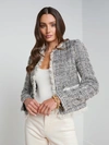L Agence Angelina Tweed Jacket In Ecru/black/metallic