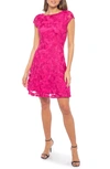 Marina Embroidered Cap Sleeve Fit & Flare Dress In Fuchsia