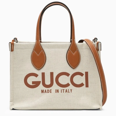 Gucci Small Beige Canvas Tote Bag With Logo Women In Cream