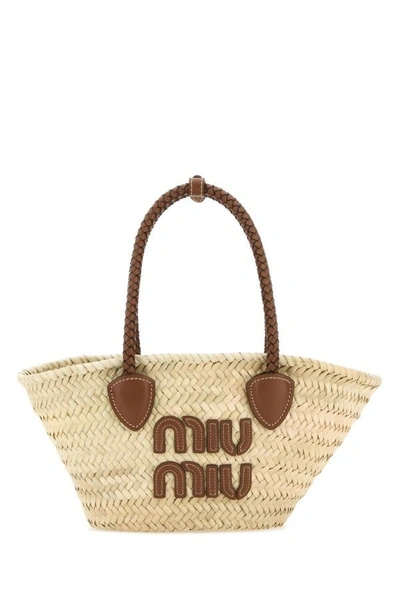 Miu Miu Woman Palm Shopping Bag In Brown