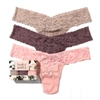 Hanky Panky 3 Pack Petite Size Signature Lace Thongs In Printed Box In Taupe,dusk,pink