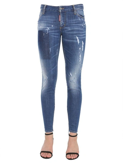 Dsquared2 Super Skinny Cotton Denim Jeans In Blu