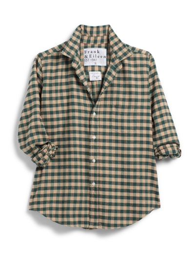 Frank & Eileen Women's Barry Tailored Button Up Shirt In Camel And Green Check In Beige
