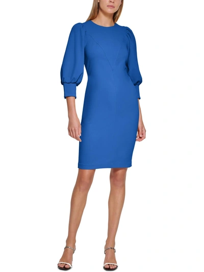 Calvin Klein Womens Crewneck Short Sheath Dress In Blue