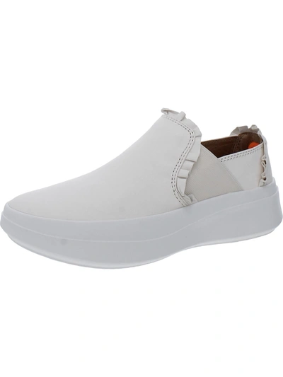 Gentle Souls By Kenneth Cole Rosette Ruffle Womens Leather Lifestyle Slip-on Sneakers In White