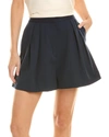 Oscar De La Renta Pleat Front Wool-blend Short In Blue