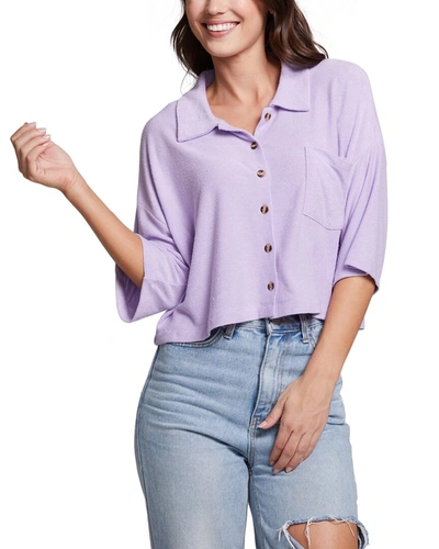 Chaser Button-down Crop Top In Purple