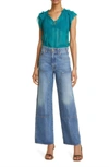 Ulla Johnson Marilyn Ruffle Sleeve Silk Chiffon Blouse In Multi